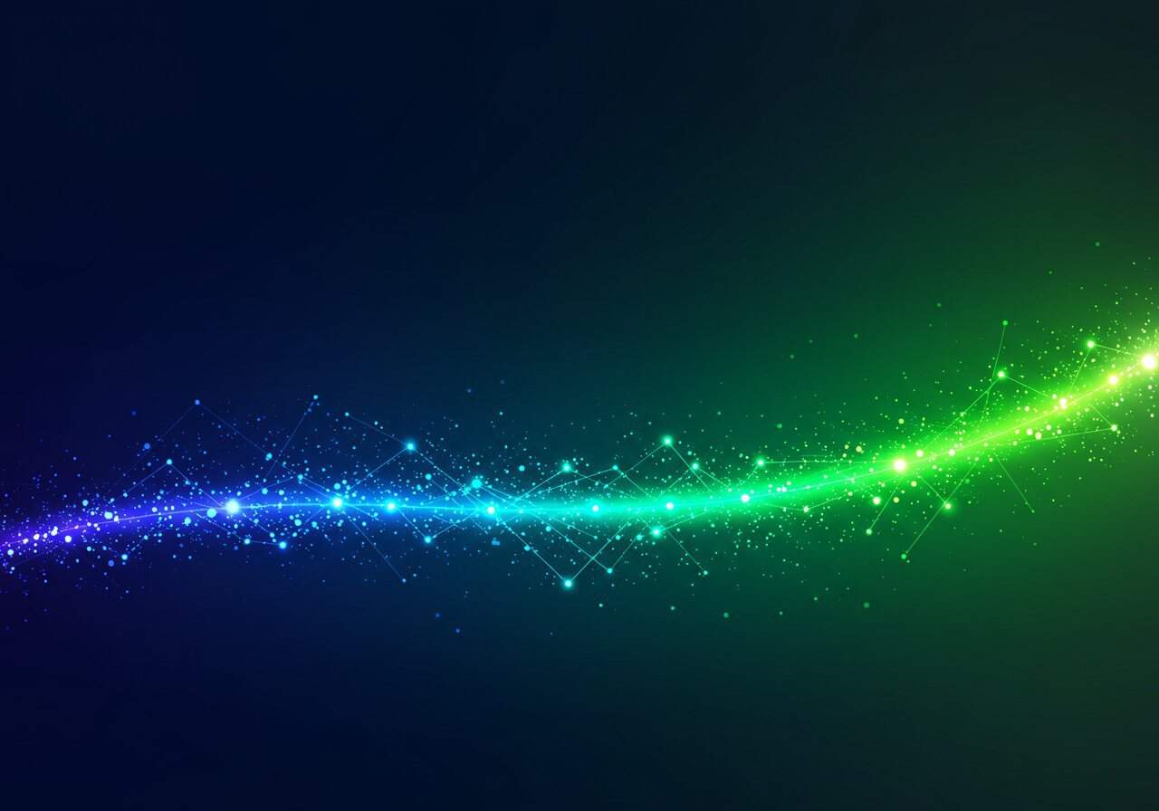 Image of vibrant, glowing lines representing live chat data flowing across a dark background, illustrating real-time monitoring technology.